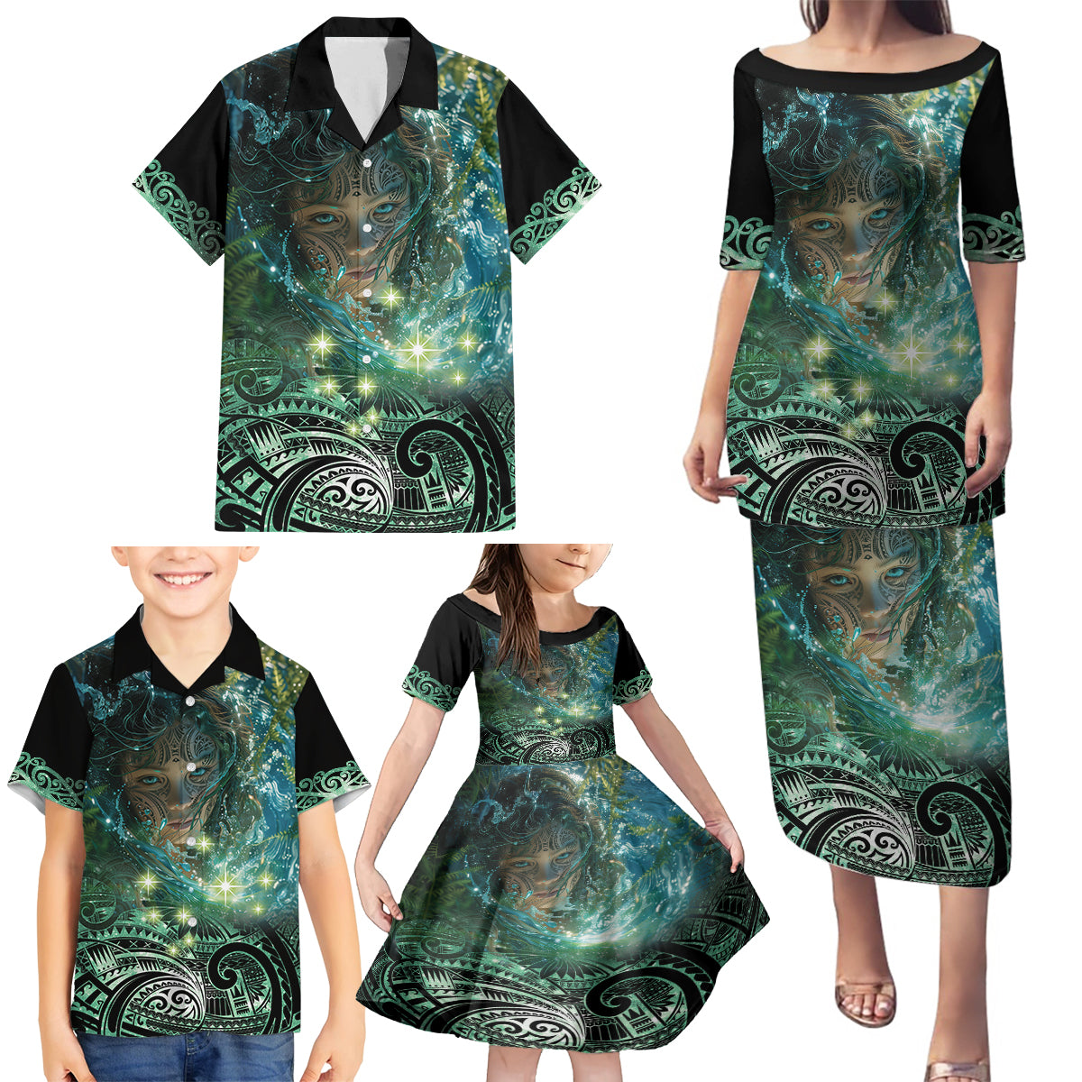New Zealand Matariki Waiti Family Matching Puletasi and Hawaiian Shirt Waimori and The Origin Of Life LT9 - Polynesian Pride