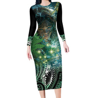 New Zealand Matariki Waiti Long Sleeve Bodycon Dress Waimori and The Origin Of Life LT9 Long Dress Black - Polynesian Pride