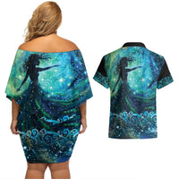 New Zealand Matariki Hiwa-i-te-rangi Couples Matching Off Shoulder Short Dress and Hawaiian Shirt Titiro ki nga Whetu Wishing Star LT9 - Polynesian Pride