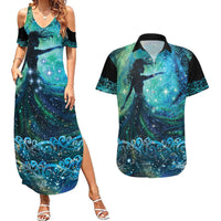 New Zealand Matariki Hiwa-i-te-rangi Couples Matching Summer Maxi Dress and Hawaiian Shirt Titiro ki nga Whetu Wishing Star LT9 Black - Polynesian Pride