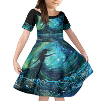 New Zealand Matariki Hiwa-i-te-rangi Family Matching Puletasi and Hawaiian Shirt Titiro ki nga Whetu Wishing Star LT9 Daughter's Dress Black - Polynesian Pride