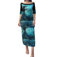New Zealand Matariki Hiwa-i-te-rangi Family Matching Puletasi and Hawaiian Shirt Titiro ki nga Whetu Wishing Star LT9 Mom's Dress Black - Polynesian Pride