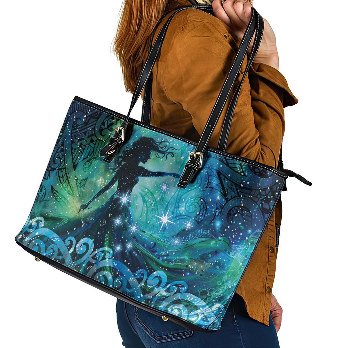 New Zealand Matariki Hiwa-i-te-rangi Leather Tote Bag Titiro ki nga Whetu Wishing Star LT9 - Polynesian Pride