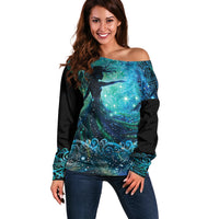 New Zealand Matariki Hiwa-i-te-rangi Off Shoulder Sweater Titiro ki nga Whetu Wishing Star LT9 Women Black - Polynesian Pride