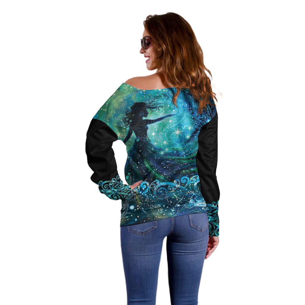 New Zealand Matariki Hiwa-i-te-rangi Off Shoulder Sweater Titiro ki nga Whetu Wishing Star LT9 - Polynesian Pride