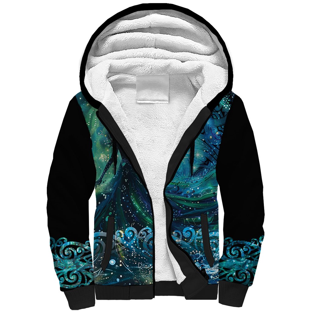 New Zealand Matariki Hiwa-i-te-rangi Sherpa Hoodie Titiro ki nga Whetu Wishing Star LT9 Unisex Black - Polynesian Pride
