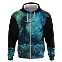 New Zealand Matariki Hiwa-i-te-rangi Zip Hoodie Titiro ki nga Whetu Wishing Star LT9 Zip Hoodie Black - Polynesian Pride