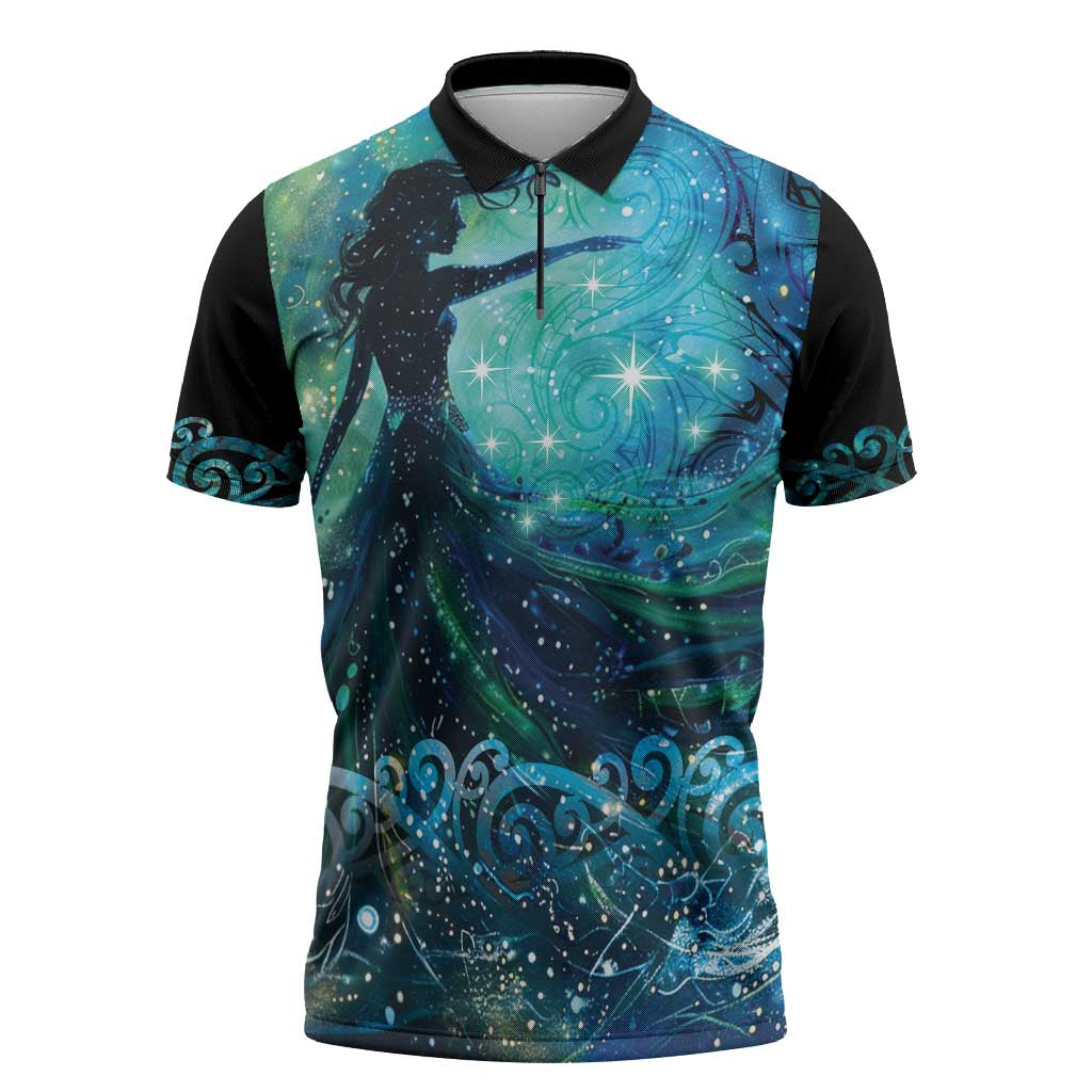 New Zealand Matariki Hiwa-i-te-rangi Zipper Polo Shirt Titiro ki nga Whetu Wishing Star - Polynesian Pride