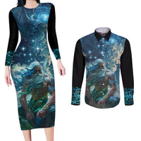 New Zealand Matariki Ururangi Couples Matching Long Sleeve Bodycon Dress and Long Sleeve Button Shirt The Murmur Of The Wind LT9 Black - Polynesian Pride