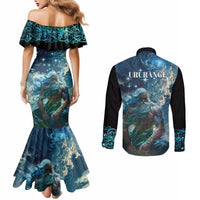 New Zealand Matariki Ururangi Couples Matching Mermaid Dress and Long Sleeve Button Shirt The Murmur Of The Wind LT9 - Polynesian Pride