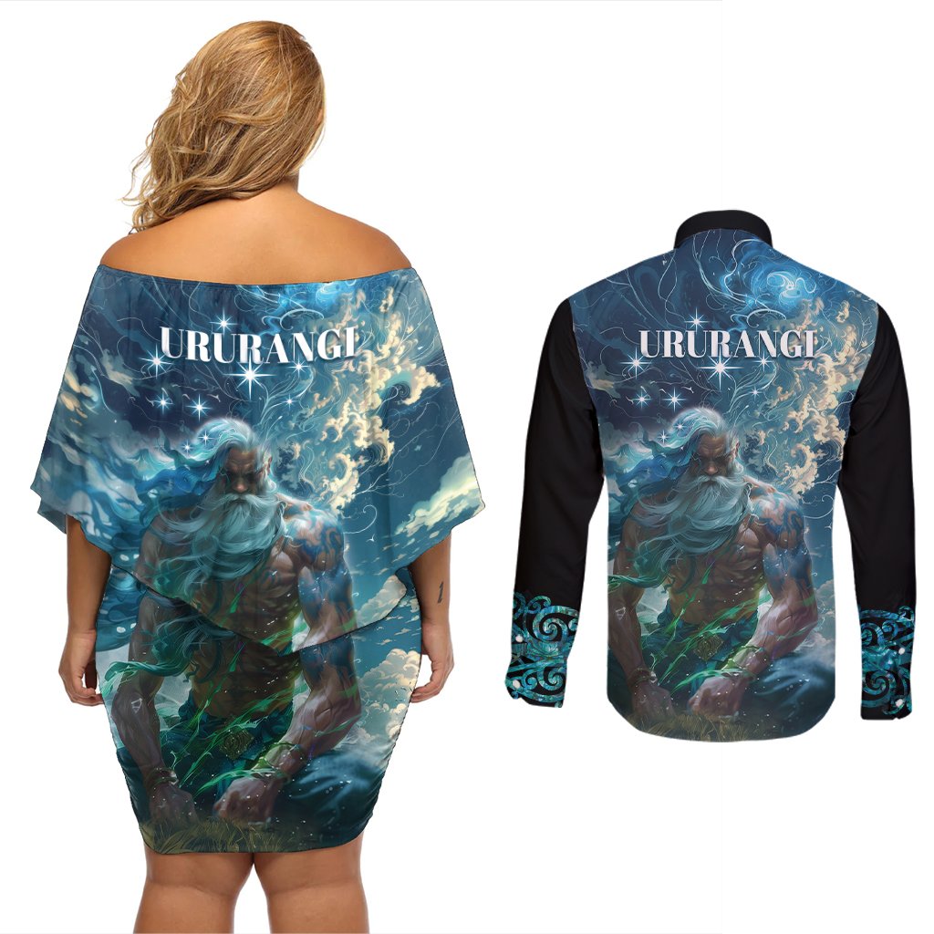 New Zealand Matariki Ururangi Couples Matching Off Shoulder Short Dress and Long Sleeve Button Shirt The Murmur Of The Wind LT9 - Polynesian Pride