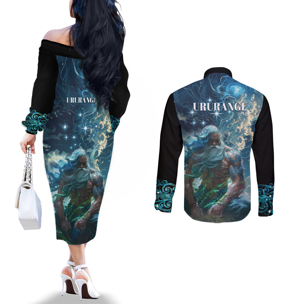 New Zealand Matariki Ururangi Couples Matching Off The Shoulder Long Sleeve Dress and Long Sleeve Button Shirt The Murmur Of The Wind LT9 - Polynesian Pride