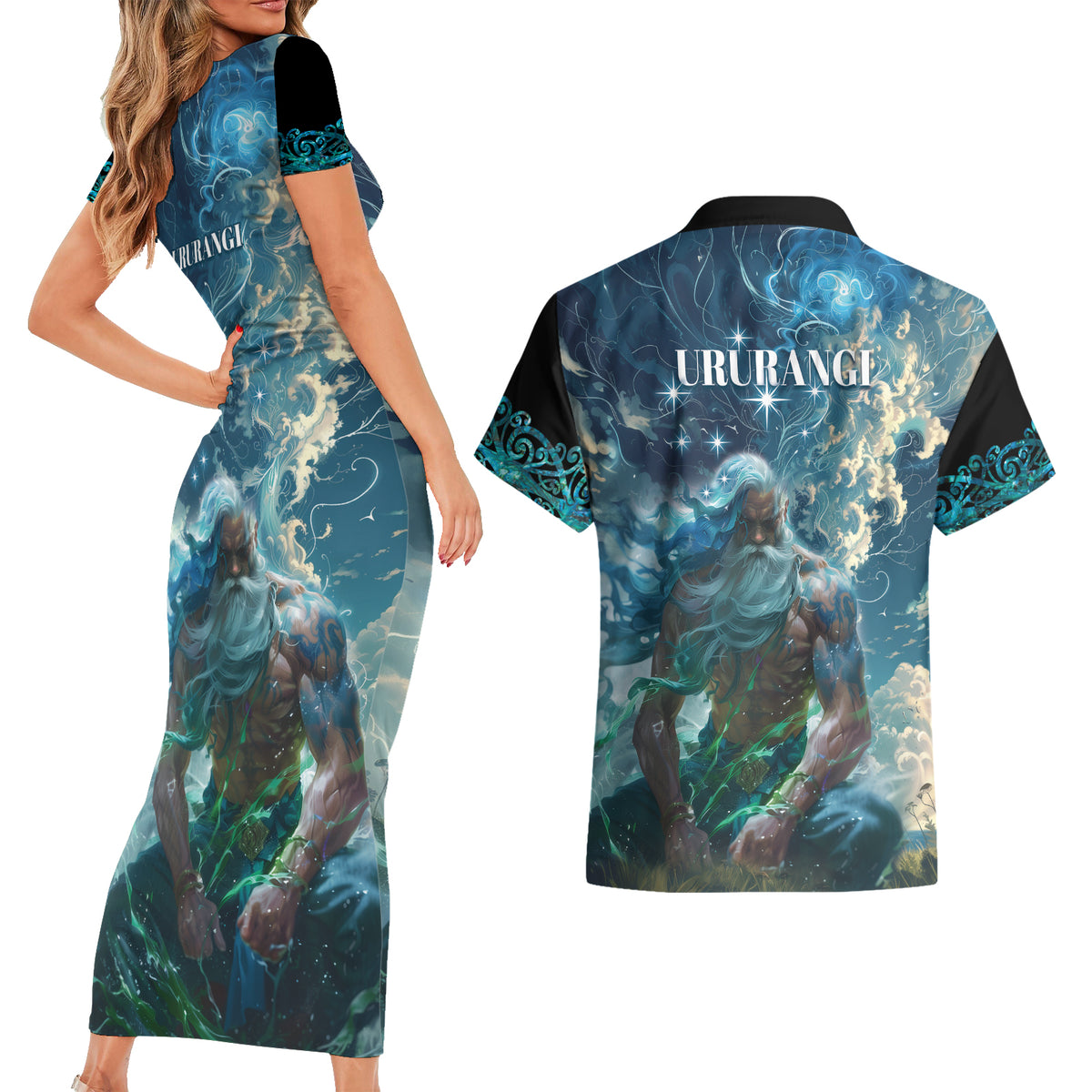 New Zealand Matariki Ururangi Couples Matching Short Sleeve Bodycon Dress and Hawaiian Shirt The Murmur Of The Wind LT9 - Polynesian Pride