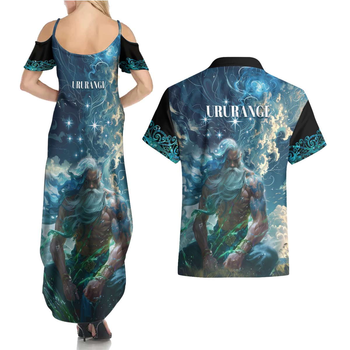 New Zealand Matariki Ururangi Couples Matching Summer Maxi Dress and Hawaiian Shirt The Murmur Of The Wind LT9 - Polynesian Pride