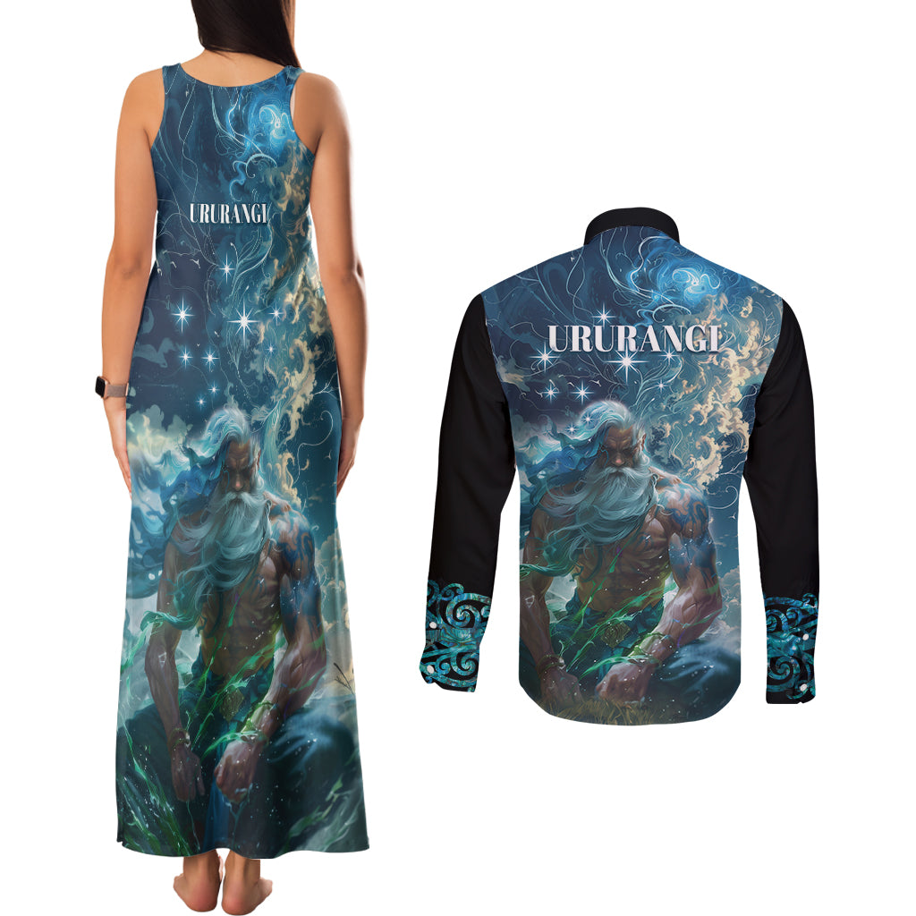 New Zealand Matariki Ururangi Couples Matching Tank Maxi Dress and Long Sleeve Button Shirt The Murmur Of The Wind LT9 - Polynesian Pride