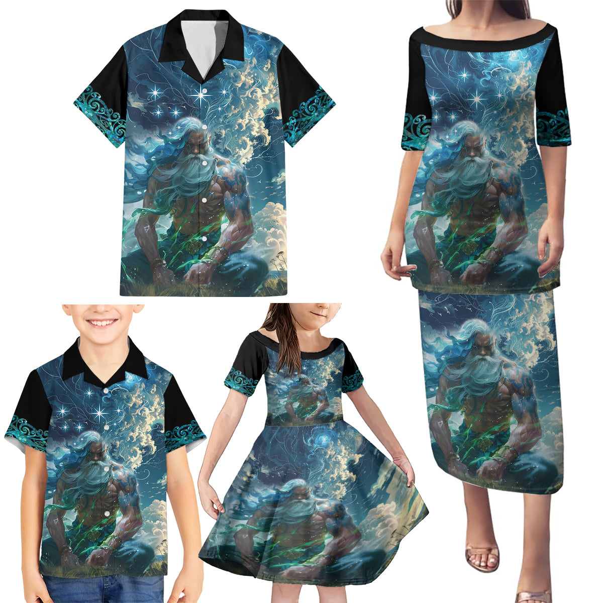 New Zealand Matariki Ururangi Family Matching Puletasi and Hawaiian Shirt The Murmur Of The Wind LT9 - Polynesian Pride