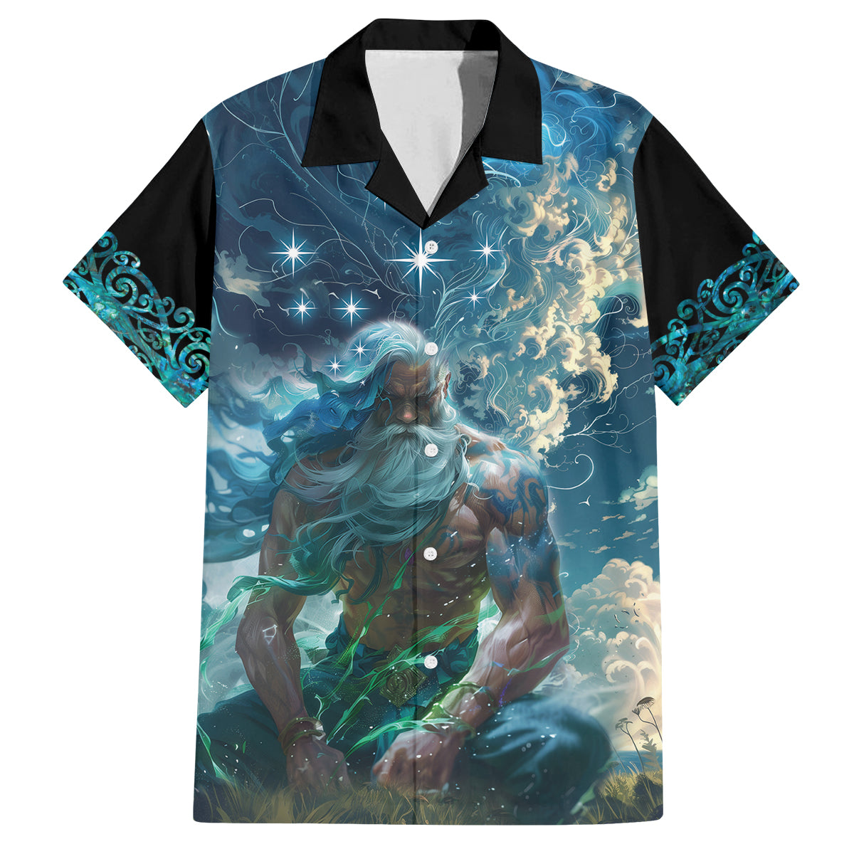 New Zealand Matariki Ururangi Family Matching Puletasi and Hawaiian Shirt The Murmur Of The Wind LT9 Dad's Shirt - Short Sleeve Black - Polynesian Pride