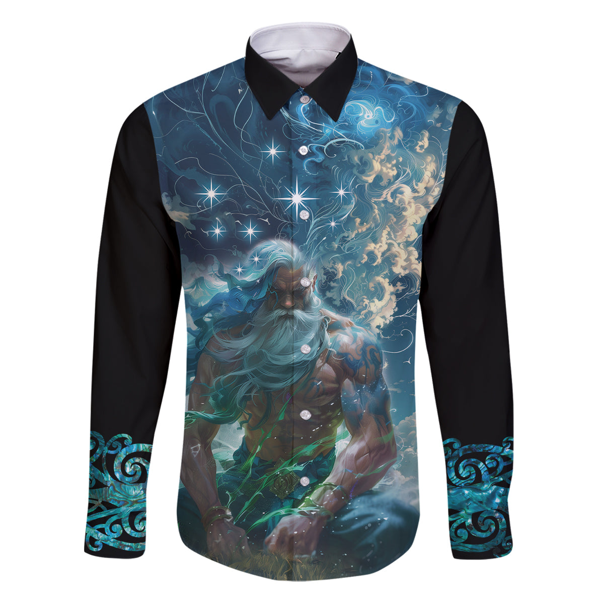 New Zealand Matariki Ururangi Family Matching Puletasi and Hawaiian Shirt The Murmur Of The Wind LT9 Dad's Shirt - Long Sleeve Black - Polynesian Pride