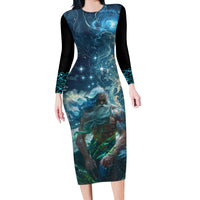 New Zealand Matariki Ururangi Long Sleeve Bodycon Dress The Murmur Of The Wind LT9 Long Dress Black - Polynesian Pride