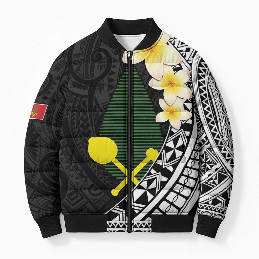Alo Chiefdom Wallis and Futuna Personalized Bomber Puffer Jacket Frangipani Flowers Polynesian Pattern - Polynesian Pride