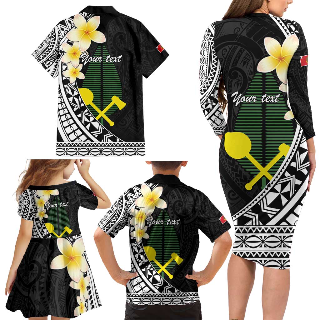 Alo Chiefdom Wallis and Futuna Personalized Family Matching Long Sleeve Bodycon Dress and Hawaiian Shirt Frangipani Flowers Polynesian Pattern
