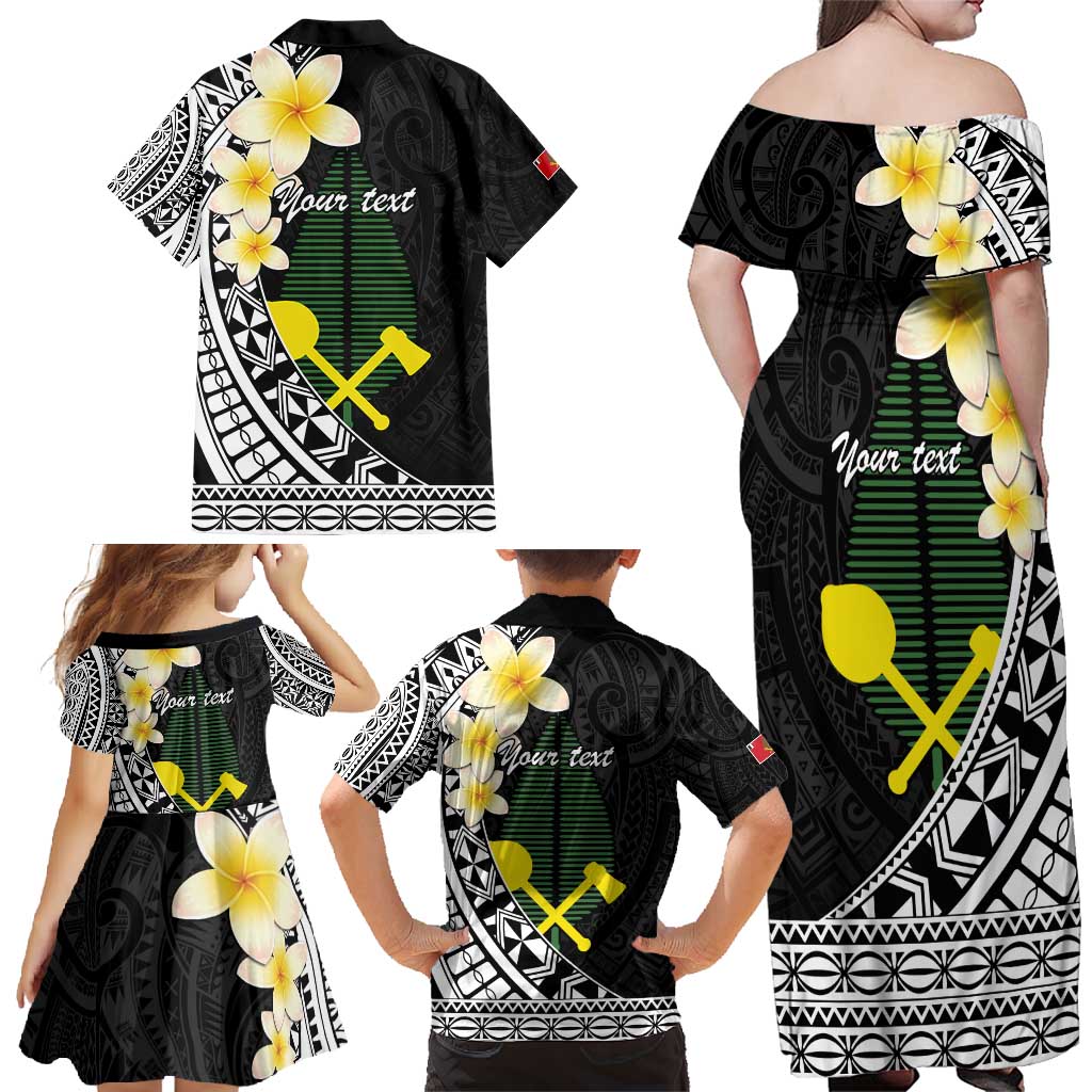 Alo Chiefdom Wallis and Futuna Personalized Family Matching Off Shoulder Maxi Dress and Hawaiian Shirt Frangipani Flowers Polynesian Pattern