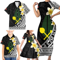 Alo Chiefdom Wallis and Futuna Personalized Family Matching Short Sleeve Bodycon Dress and Hawaiian Shirt Frangipani Flowers Polynesian Pattern