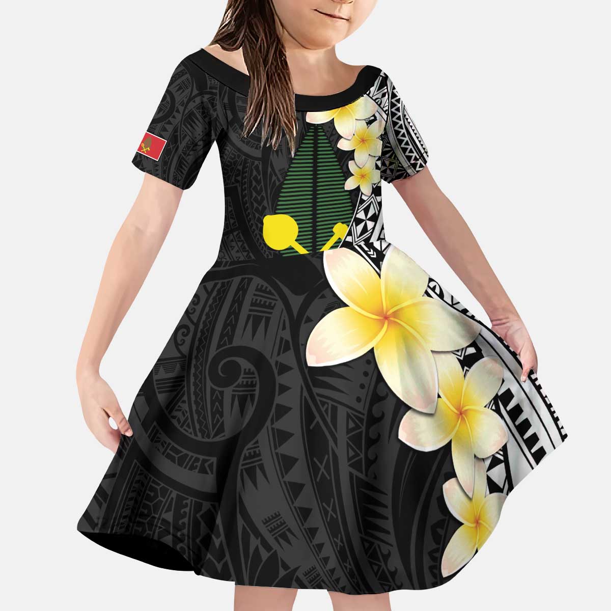 Alo Chiefdom Wallis and Futuna Personalized Kid Short Sleeve Dress Frangipani Flowers Polynesian Pattern