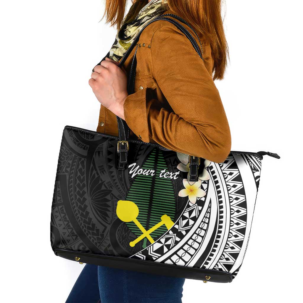 Alo Chiefdom Wallis and Futuna Personalized Leather Tote Bag Frangipani Flowers Polynesian Pattern