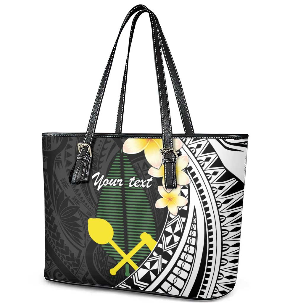 Alo Chiefdom Wallis and Futuna Personalized Leather Tote Bag Frangipani Flowers Polynesian Pattern