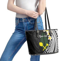 Alo Chiefdom Wallis and Futuna Personalized Leather Tote Bag Frangipani Flowers Polynesian Pattern