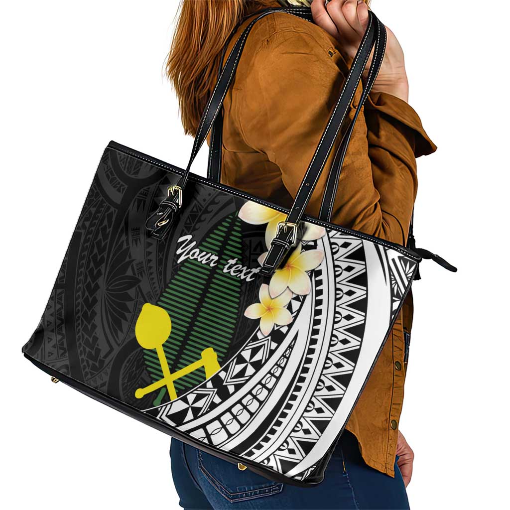 Alo Chiefdom Wallis and Futuna Personalized Leather Tote Bag Frangipani Flowers Polynesian Pattern