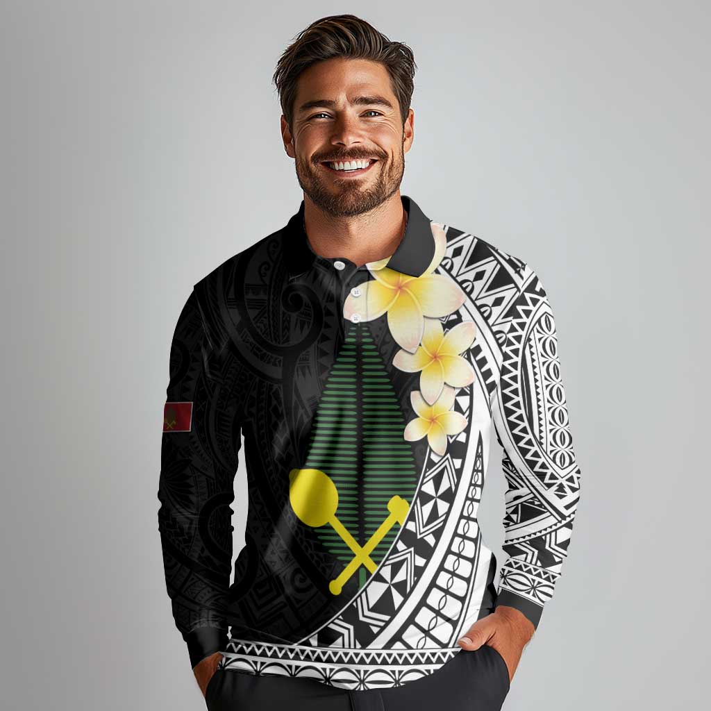 Alo Chiefdom Wallis and Futuna Personalized Long Sleeve Polo Shirt Frangipani Flowers Polynesian Pattern