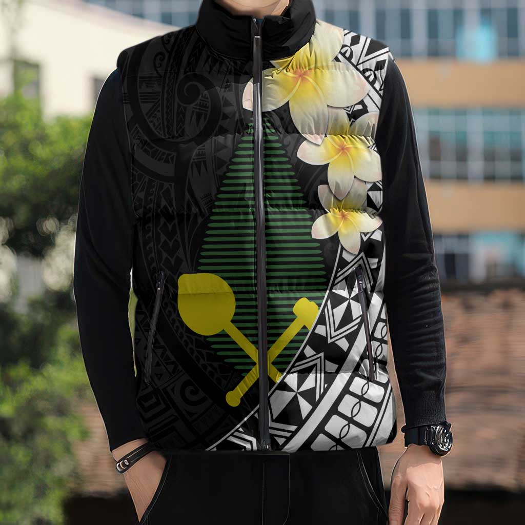 Alo Chiefdom Wallis and Futuna Personalized Sleeveless Puffer Jacket Frangipani Flowers Polynesian Pattern - Polynesian Pride