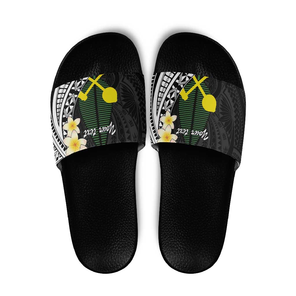 Alo Chiefdom Wallis and Futuna Personalized Slide Sandals Frangipani Flowers Polynesian Pattern - Polynesian Pride
