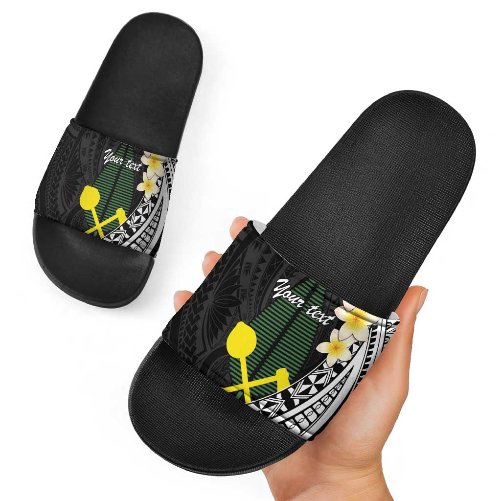 Alo Chiefdom Wallis and Futuna Personalized Slide Sandals Frangipani Flowers Polynesian Pattern - Polynesian Pride