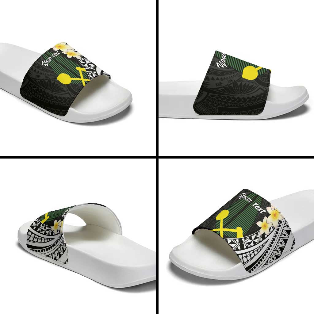 Alo Chiefdom Wallis and Futuna Personalized Slide Sandals Frangipani Flowers Polynesian Pattern - Polynesian Pride