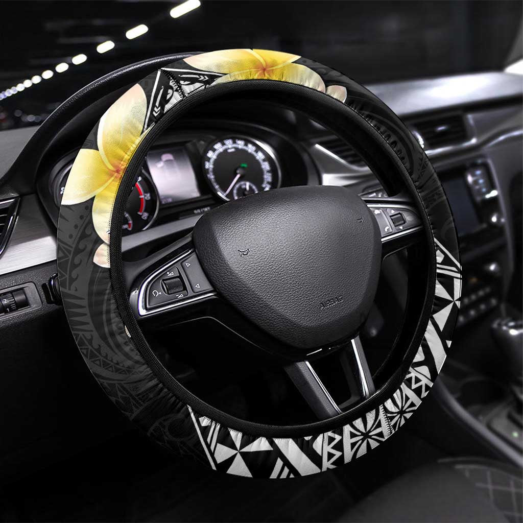 Alo Chiefdom Wallis and Futuna Steering Wheel Cover Frangipani Flowers Polynesian Pattern
