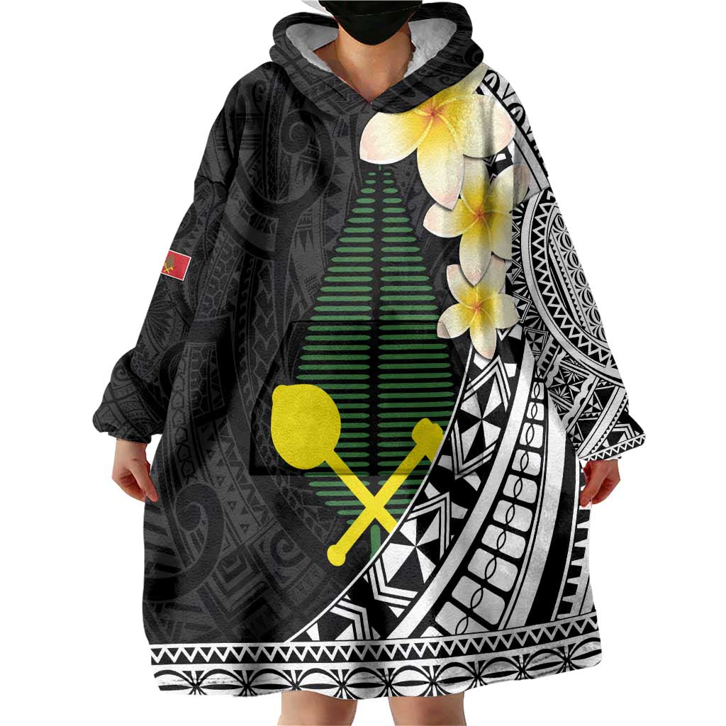 Alo Chiefdom Wallis and Futuna Personalized Wearable Blanket Hoodie Frangipani Flowers Polynesian Pattern