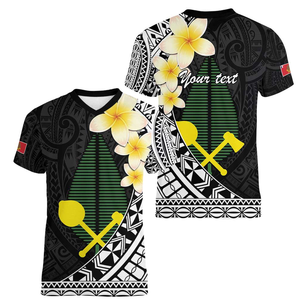 Alo Chiefdom Wallis and Futuna Personalized Women V-Neck T-Shirt Frangipani Flowers Polynesian Pattern