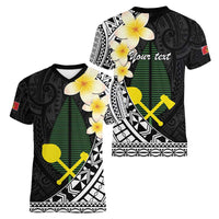 Alo Chiefdom Wallis and Futuna Personalized Women V-Neck T-Shirt Frangipani Flowers Polynesian Pattern
