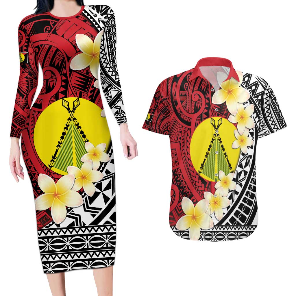 Sigave Chiefdom Wallis and Futuna Personalized Couples Matching Long Sleeve Bodycon Dress and Hawaiian Shirt Frangipani Flowers Polynesian Pattern