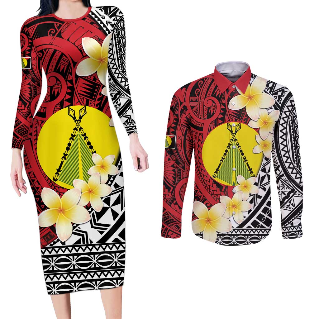 Sigave Chiefdom Wallis and Futuna Personalized Couples Matching Long Sleeve Bodycon Dress and Long Sleeve Button Shirt Frangipani Flowers Polynesian Pattern