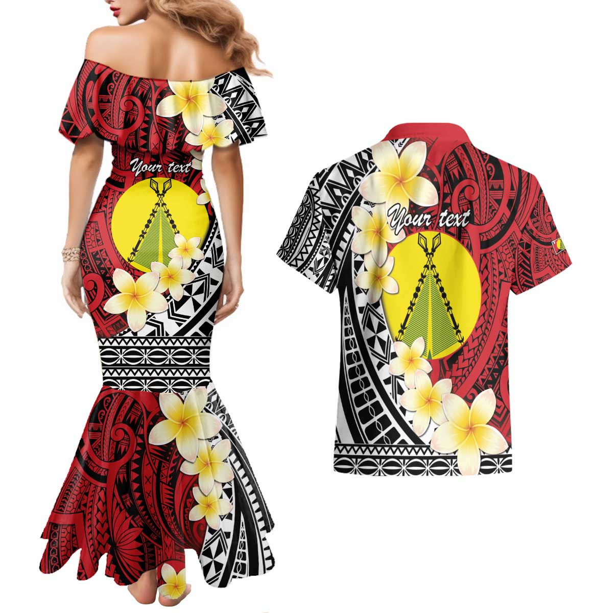 Sigave Chiefdom Wallis and Futuna Personalized Couples Matching Mermaid Dress and Hawaiian Shirt Frangipani Flowers Polynesian Pattern