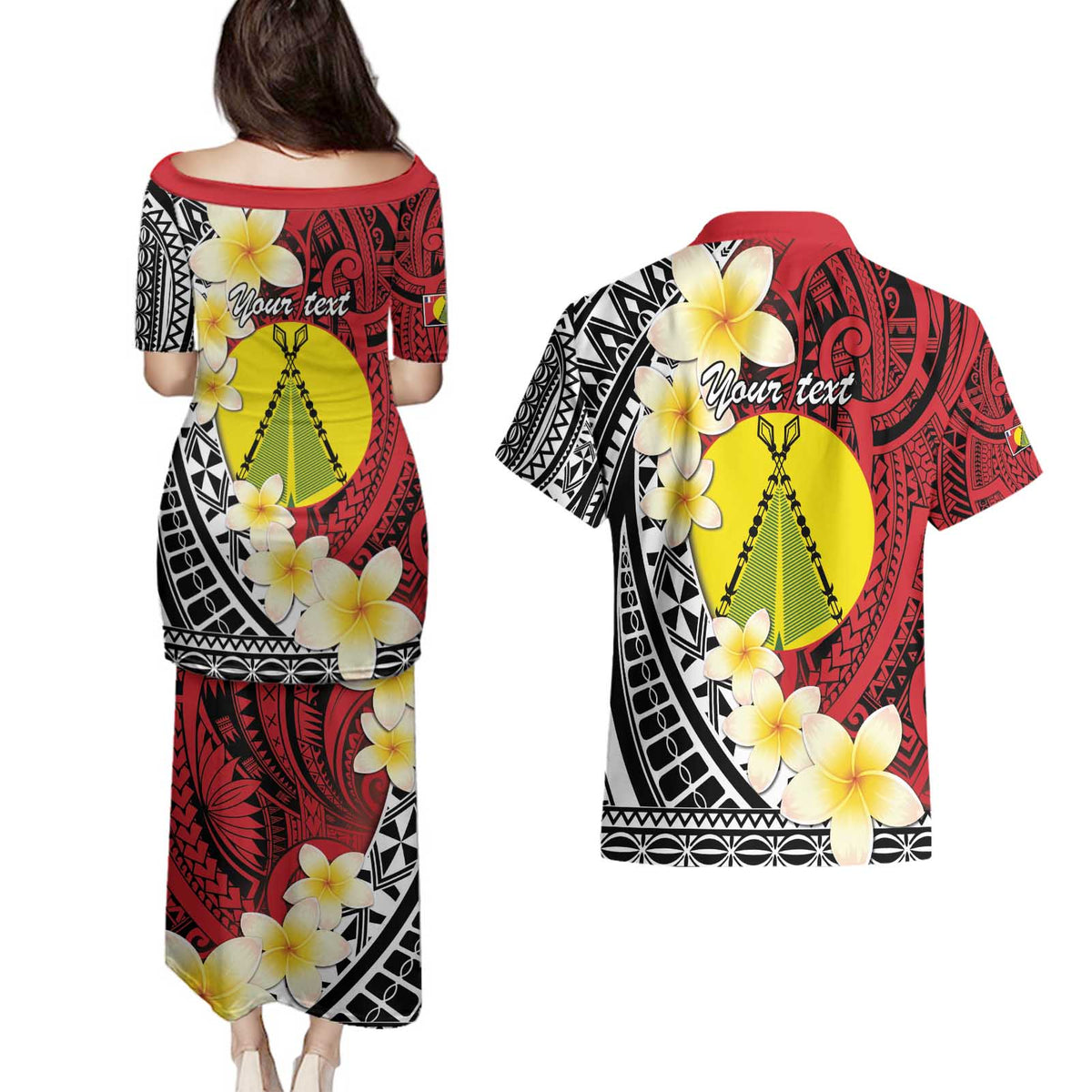Sigave Chiefdom Wallis and Futuna Personalized Couples Matching Puletasi and Hawaiian Shirt Frangipani Flowers Polynesian Pattern