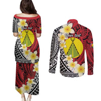 Sigave Chiefdom Wallis and Futuna Personalized Couples Matching Puletasi and Long Sleeve Button Shirt Frangipani Flowers Polynesian Pattern