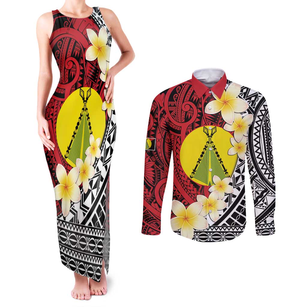 Sigave Chiefdom Wallis and Futuna Personalized Couples Matching Tank Maxi Dress and Long Sleeve Button Shirt Frangipani Flowers Polynesian Pattern