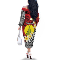 Sigave Chiefdom Wallis and Futuna Personalized Family Matching Off The Shoulder Long Sleeve Dress and Hawaiian Shirt Frangipani Flowers Polynesian Pattern