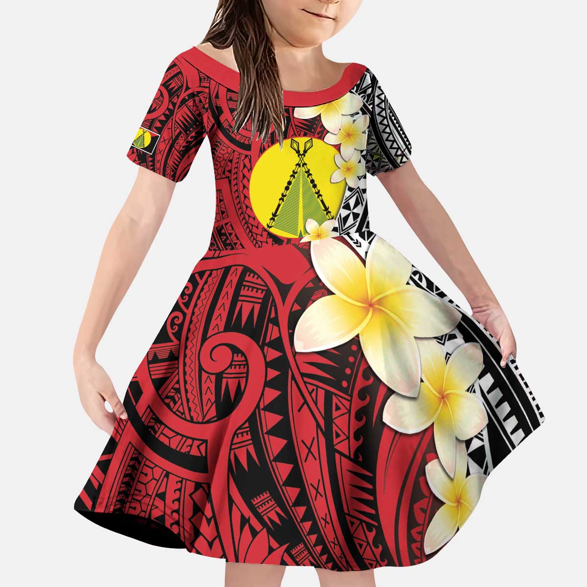 Sigave Chiefdom Wallis and Futuna Personalized Kid Short Sleeve Dress Frangipani Flowers Polynesian Pattern