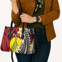 Sigave Chiefdom Wallis and Futuna Personalized Leather Bag Frangipani Flowers Polynesian Pattern - Polynesian Pride